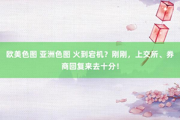 欧美色图 亚洲色图 火到宕机？刚刚，上交所、券商回复来去十分！