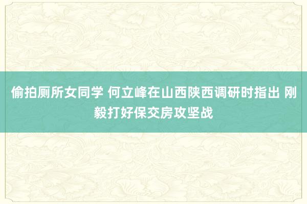 偷拍厕所女同学 何立峰在山西陕西调研时指出 刚毅打好保交房攻坚战