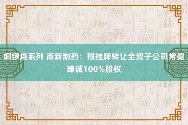 铜锣烧系列 南新制药：预挂牌转让全资子公司常德臻诚100%股权