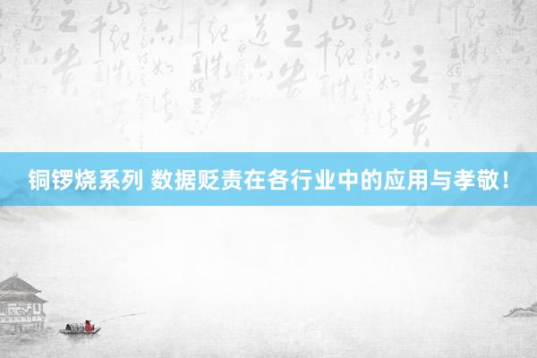 铜锣烧系列 数据贬责在各行业中的应用与孝敬！