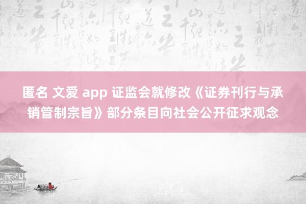 匿名 文爱 app 证监会就修改《证券刊行与承销管制宗旨》部分条目向社会公开征求观念