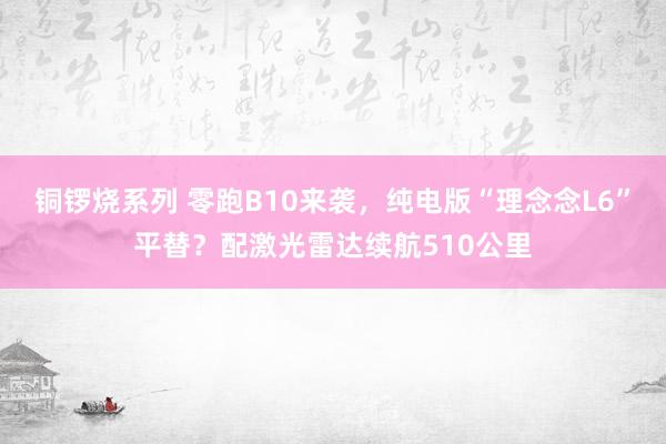 铜锣烧系列 零跑B10来袭，纯电版“理念念L6”平替？配激光雷达续航510公里