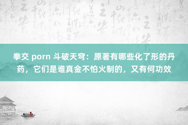 拳交 porn 斗破天穹：原著有哪些化了形的丹药，它们是谁真金不怕火制的，又有何功效